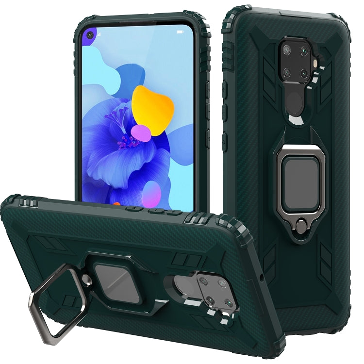 For Huawei nova 5i Pro / Mate 30 Lite / nova 5z Carbon Fiber Protective Case with 360 Degree Rotating Ring Holder