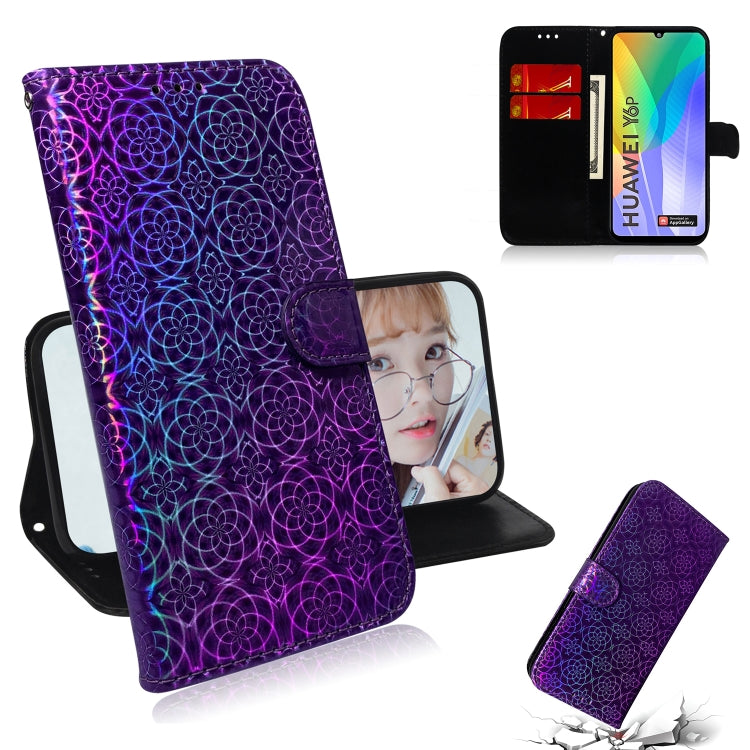 For Huawei Y6p Solid Color Colorful Magnetic Buckle Horizontal Flip PU Leather Case with Holder & Card Slots & Wallet & Lanyard