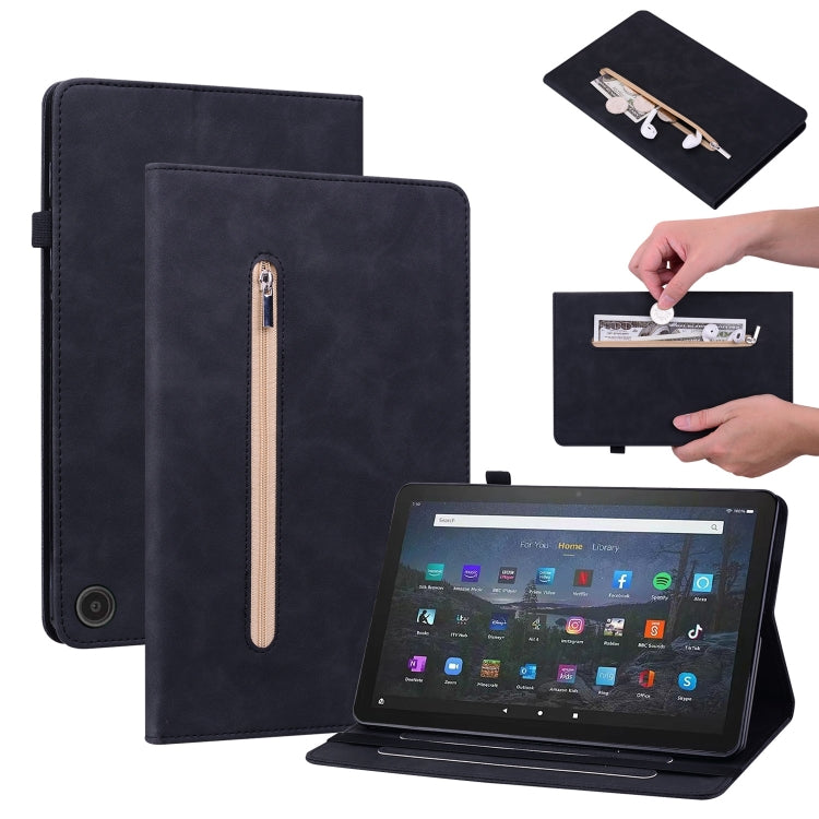 For Amazon Fire Max 11 Skin Feel Solid Color Zipper Leather Tablet Case