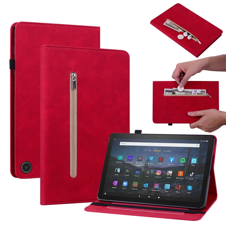 For Amazon Fire Max 11 Skin Feel Solid Color Zipper Leather Tablet Case