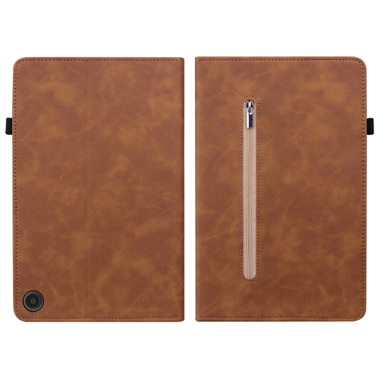 For Amazon Fire Max 11 Skin Feel Solid Color Zipper Leather Tablet Case