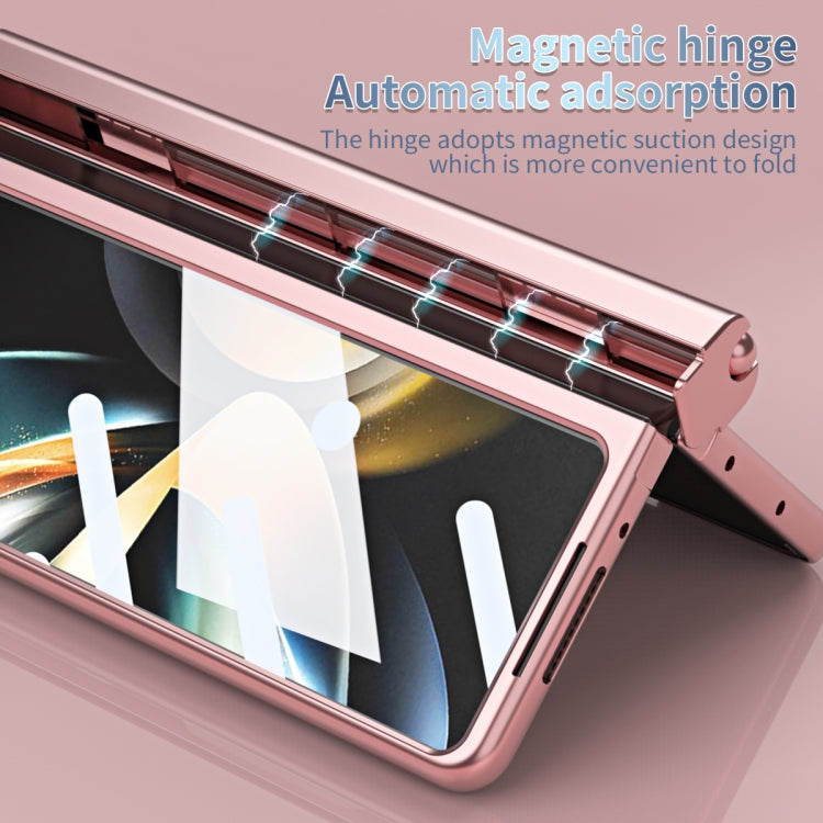 For Samsung Galaxy Z Fold5 Electroplating Corrugated Hinge Folding Phone Case with Pen Slot