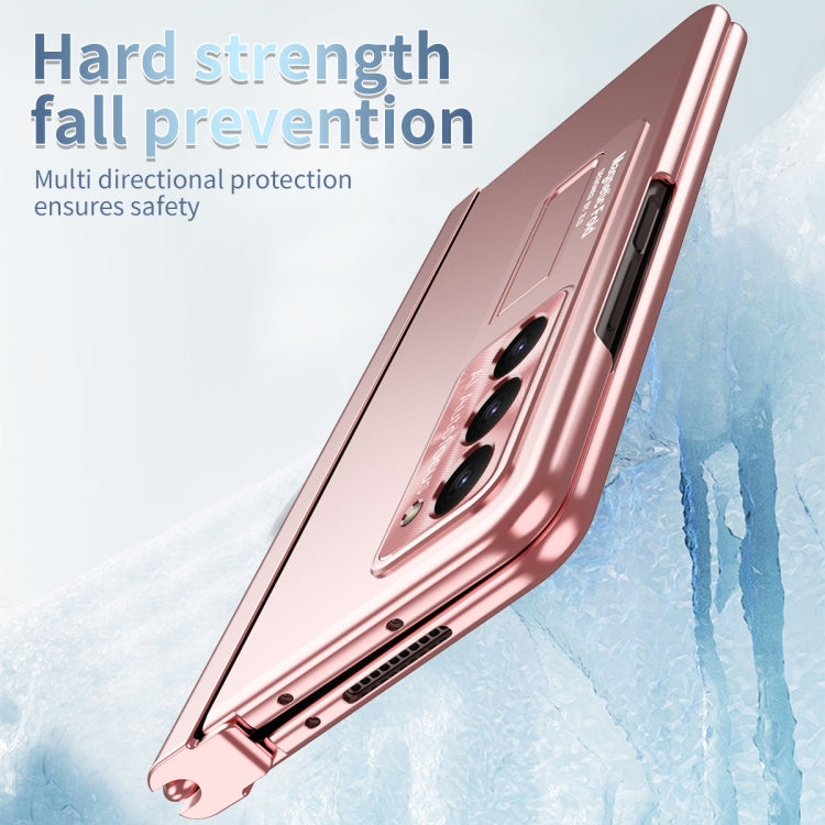 For Samsung Galaxy Z Fold5 Electroplating Corrugated Hinge Folding Phone Case with Pen Slot