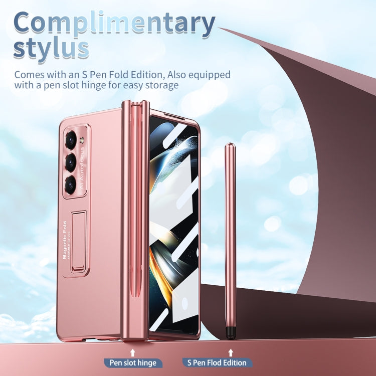 For Samsung Galaxy Z Fold5 Electroplating Corrugated Hinge Folding Phone Case with Pen Slot