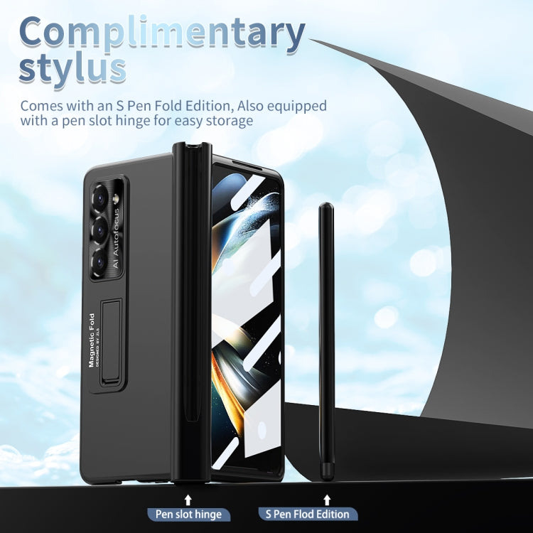 For Samsung Galaxy Z Fold5 Electroplating Corrugated Hinge Folding Phone Case with Pen Slot