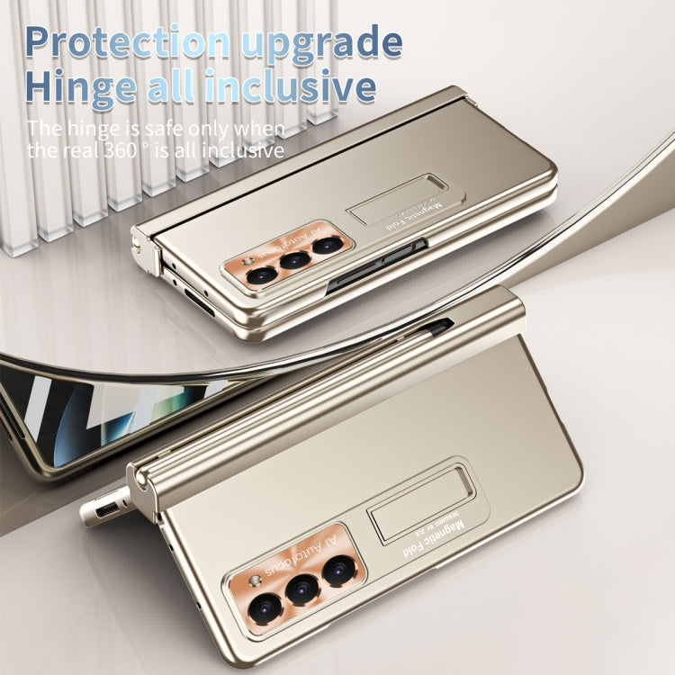 For Samsung Galaxy Z Fold5 Electroplating Corrugated Hinge Folding Phone Case with Pen Slot
