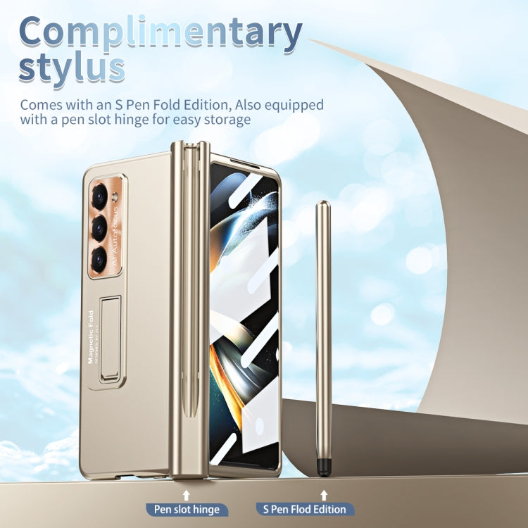 For Samsung Galaxy Z Fold5 Electroplating Corrugated Hinge Folding Phone Case with Pen Slot