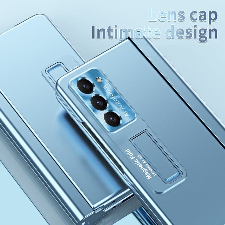 For Samsung Galaxy Z Fold5 Electroplating Corrugated Hinge Folding Phone Case with Pen Slot