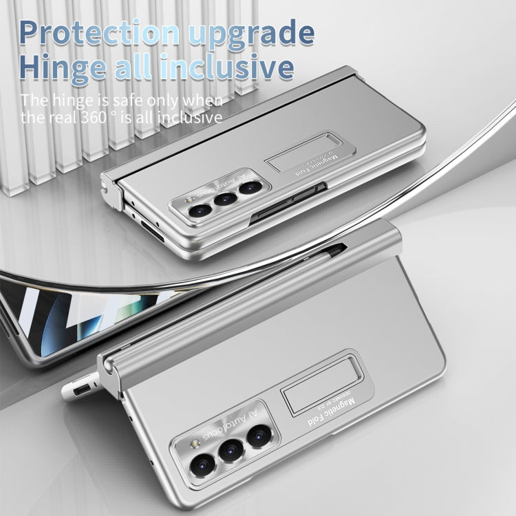 For Samsung Galaxy Z Fold5 Electroplating Corrugated Hinge Folding Phone Case with Pen Slot
