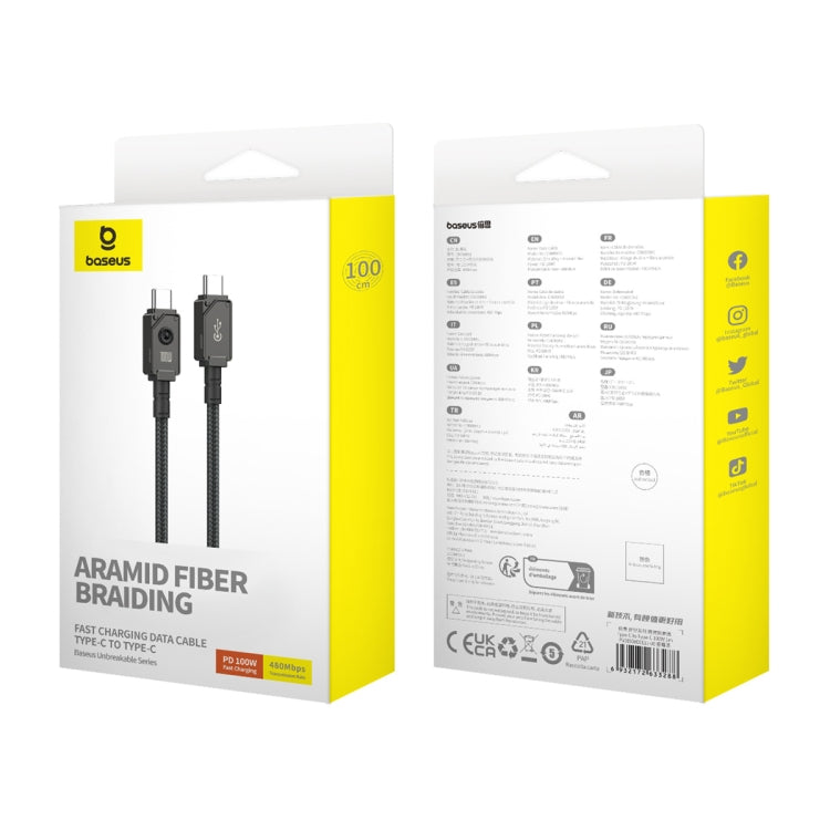 Baseus Unbreakable Series 100W Type-C to Type-C Fast Charging Data Cable, Length: