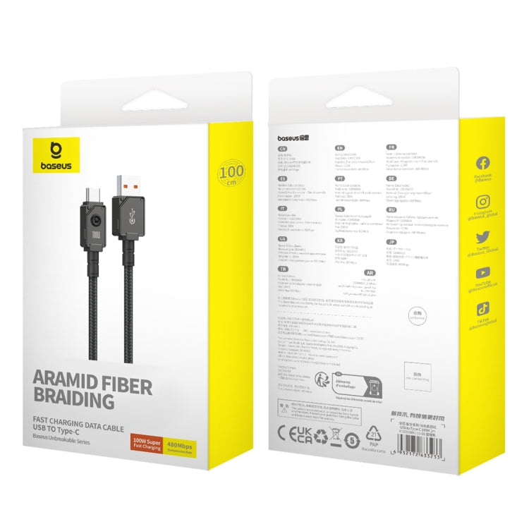 Baseus Unbreakable Series 100W USB to Type-C Fast Charging Data Cable, Length: