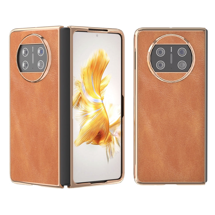 For Huawei Mate X3 Nano Plating Cowhide Texture PU Phone Case
