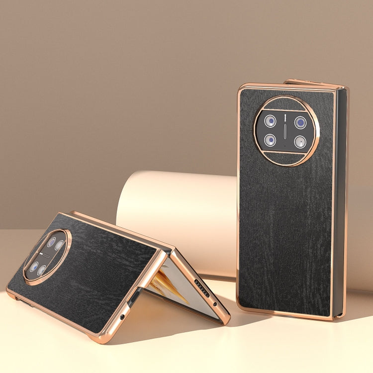 For Huawei Mate X3 Nano Plating Wood Texture PU Phone Case