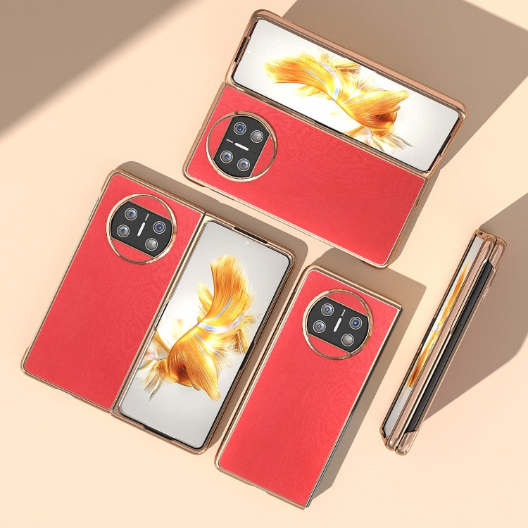 For Huawei Mate X3 Nano Plating Wood Texture PU Phone Case