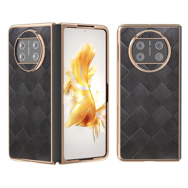For Huawei Mate X3 Nano Plating Weave Plaid Texture PU Phone Case