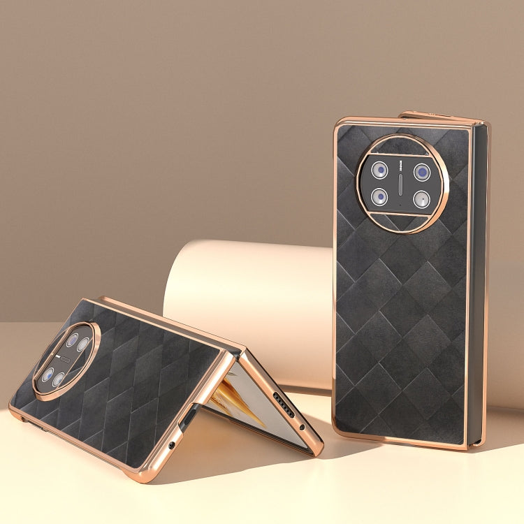 For Huawei Mate X3 Nano Plating Weave Plaid Texture PU Phone Case