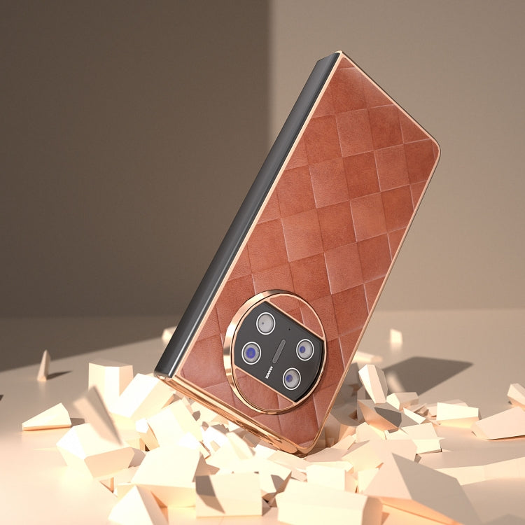 For Huawei Mate X3 Nano Plating Weave Plaid Texture PU Phone Case