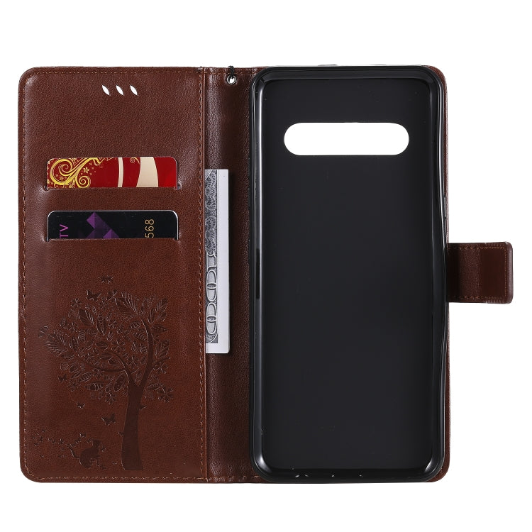 For LG V60 ThinQ 5G Tree & Cat Embossed Pattern Horizontal Flip Leather Case with Holder & Card Slots & Wallet & Lanyard