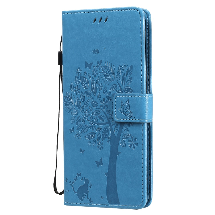 For LG V60 ThinQ 5G Tree & Cat Embossed Pattern Horizontal Flip Leather Case with Holder & Card Slots & Wallet & Lanyard