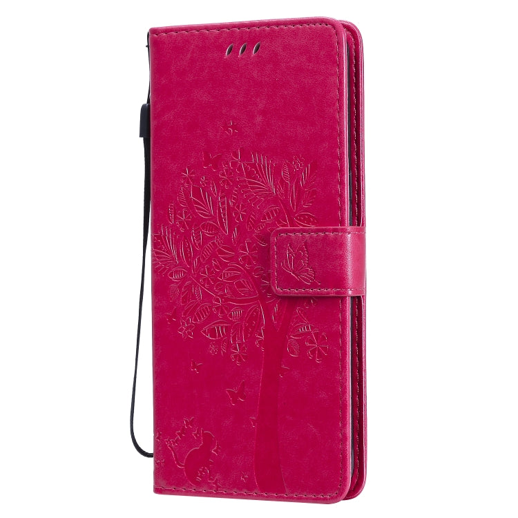 For LG V60 ThinQ 5G Tree & Cat Embossed Pattern Horizontal Flip Leather Case with Holder & Card Slots & Wallet & Lanyard