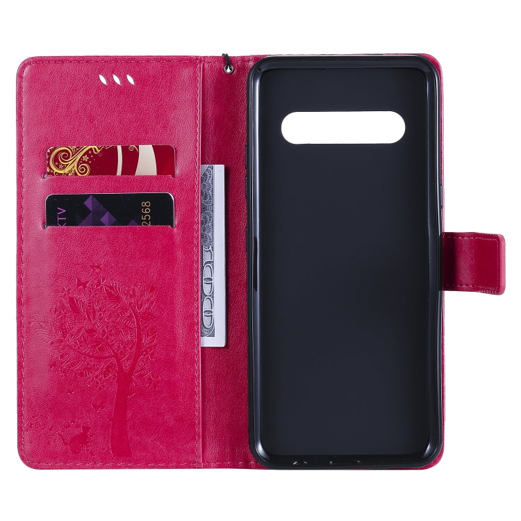 For LG V60 ThinQ 5G Tree & Cat Embossed Pattern Horizontal Flip Leather Case with Holder & Card Slots & Wallet & Lanyard