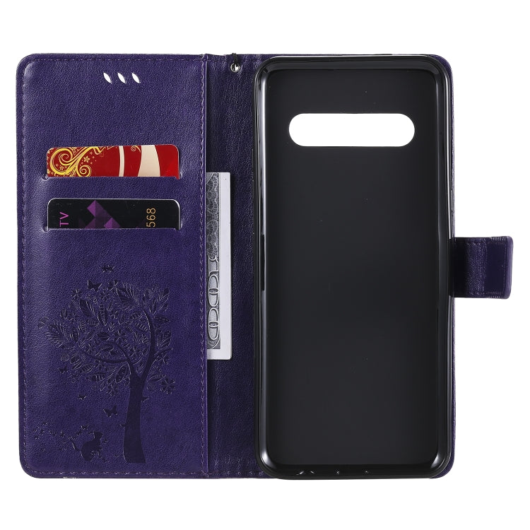 For LG V60 ThinQ 5G Tree & Cat Embossed Pattern Horizontal Flip Leather Case with Holder & Card Slots & Wallet & Lanyard