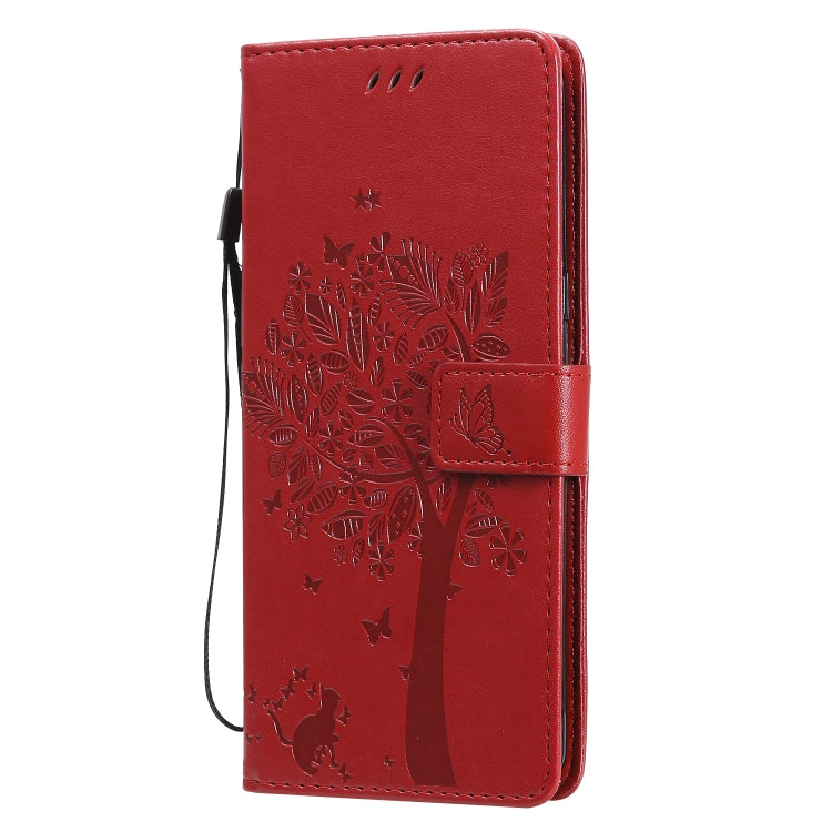 For LG V60 ThinQ 5G Tree & Cat Embossed Pattern Horizontal Flip Leather Case with Holder & Card Slots & Wallet & Lanyard