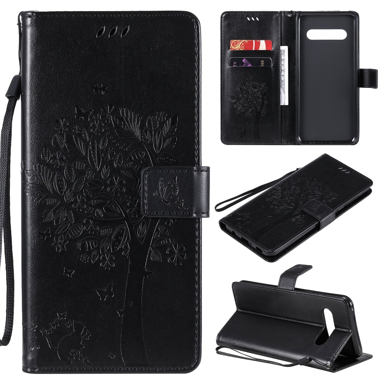 For LG V60 ThinQ 5G Tree & Cat Embossed Pattern Horizontal Flip Leather Case with Holder & Card Slots & Wallet & Lanyard
