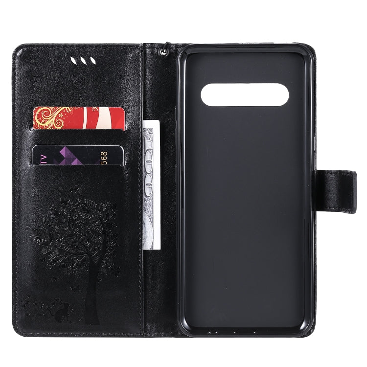 For LG V60 ThinQ 5G Tree & Cat Embossed Pattern Horizontal Flip Leather Case with Holder & Card Slots & Wallet & Lanyard