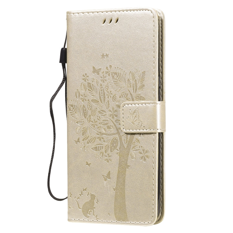 For LG V60 ThinQ 5G Tree & Cat Embossed Pattern Horizontal Flip Leather Case with Holder & Card Slots & Wallet & Lanyard