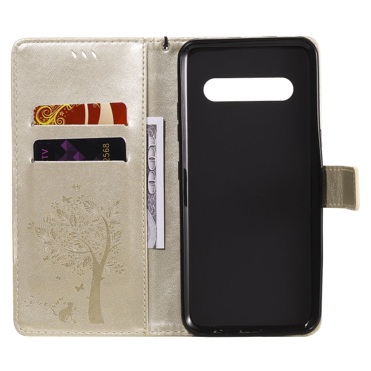 For LG V60 ThinQ 5G Tree & Cat Embossed Pattern Horizontal Flip Leather Case with Holder & Card Slots & Wallet & Lanyard