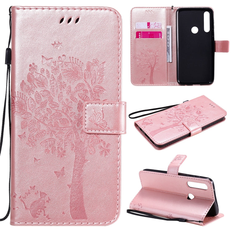 For Motorola Moto G Power Tree & Cat Embossed Pattern Horizontal Flip Leather Case with Holder & Card Slots & Wallet & Lanyard