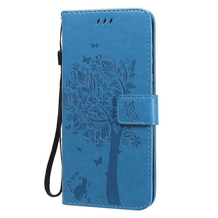 For Motorola Moto G Power Tree & Cat Embossed Pattern Horizontal Flip Leather Case with Holder & Card Slots & Wallet & Lanyard