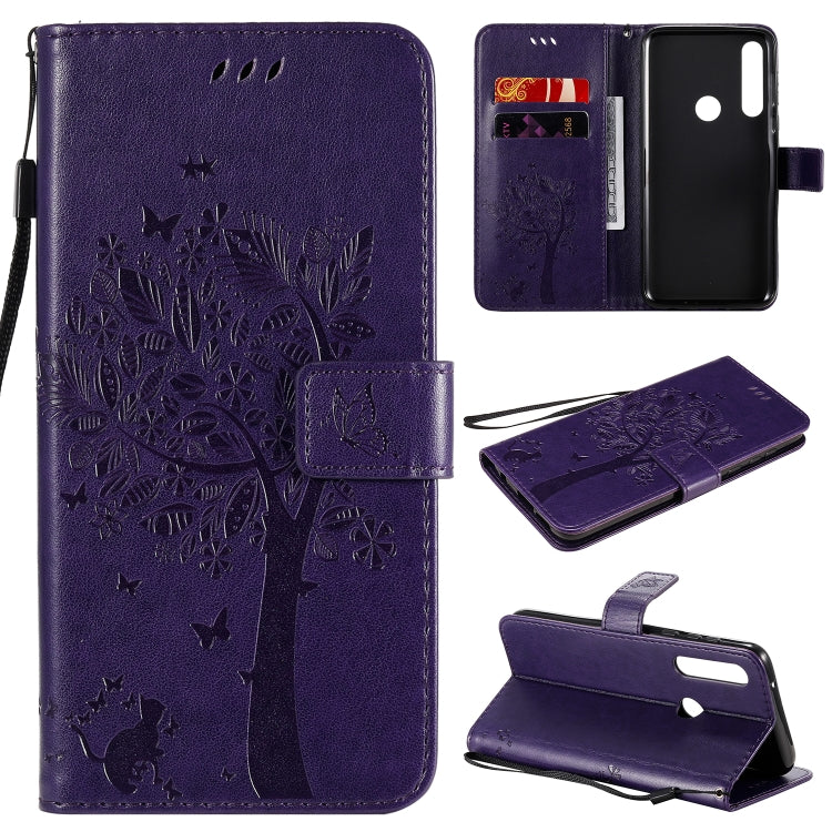 For Motorola Moto G Power Tree & Cat Embossed Pattern Horizontal Flip Leather Case with Holder & Card Slots & Wallet & Lanyard