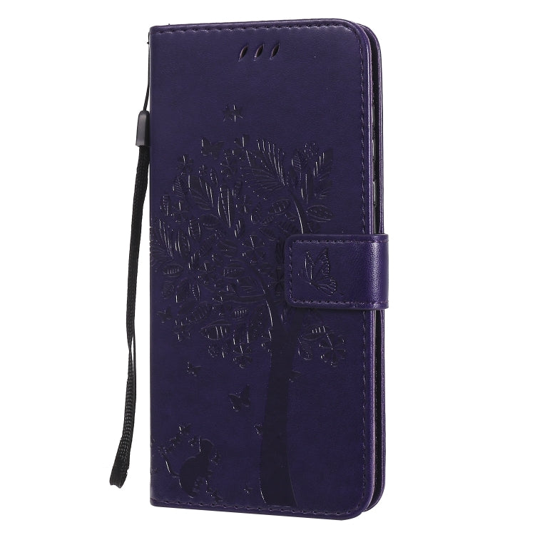 For Motorola Moto G Power Tree & Cat Embossed Pattern Horizontal Flip Leather Case with Holder & Card Slots & Wallet & Lanyard