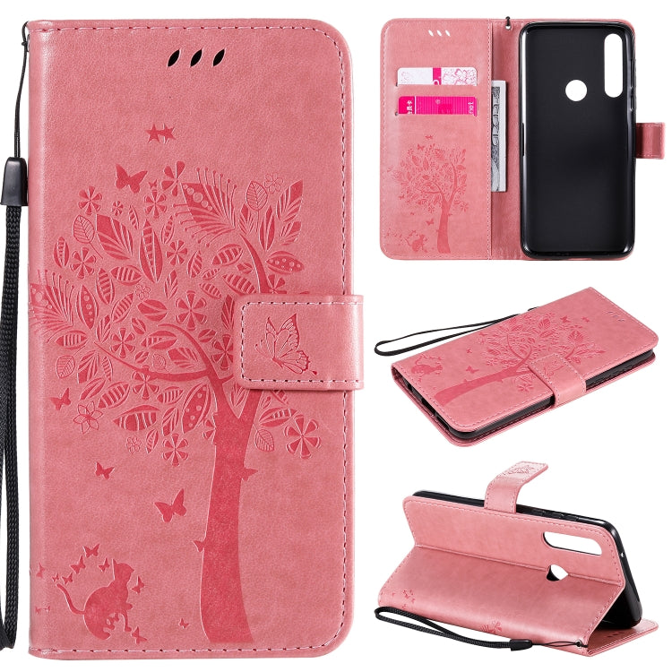 For Motorola Moto G Power Tree & Cat Embossed Pattern Horizontal Flip Leather Case with Holder & Card Slots & Wallet & Lanyard