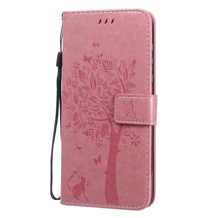 For Motorola Moto G Power Tree & Cat Embossed Pattern Horizontal Flip Leather Case with Holder & Card Slots & Wallet & Lanyard