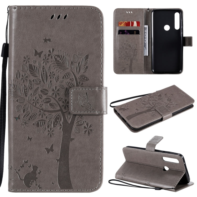 For Motorola Moto G Power Tree & Cat Embossed Pattern Horizontal Flip Leather Case with Holder & Card Slots & Wallet & Lanyard