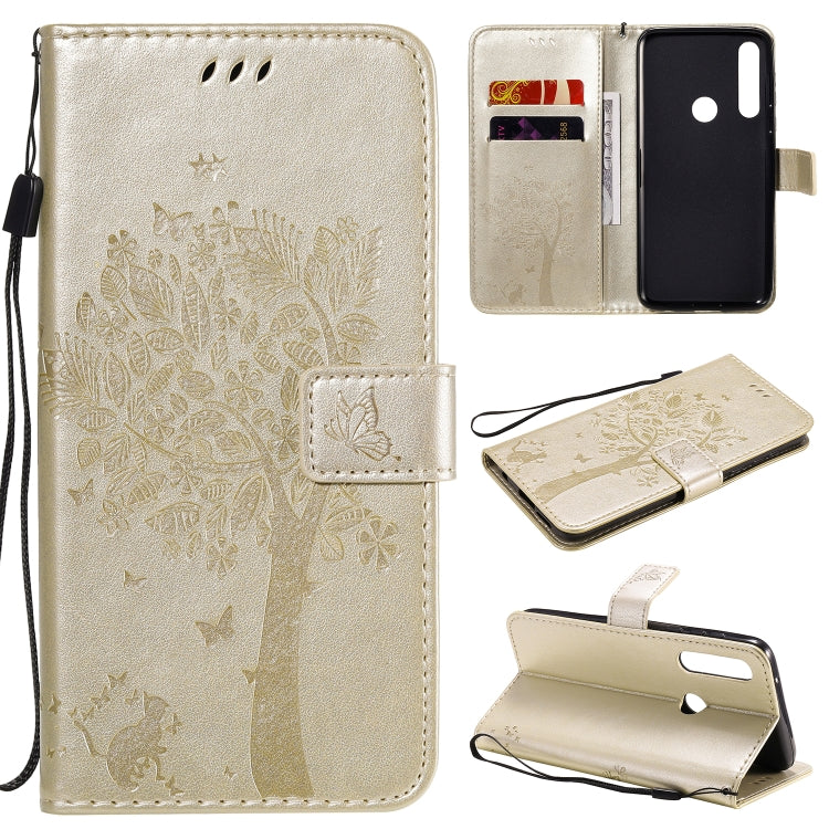 For Motorola Moto G Power Tree & Cat Embossed Pattern Horizontal Flip Leather Case with Holder & Card Slots & Wallet & Lanyard