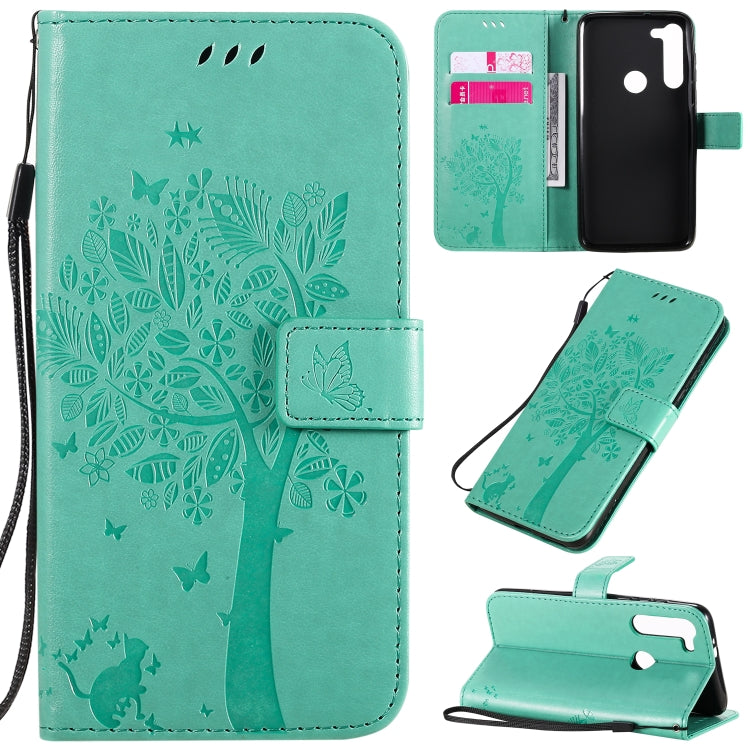 For Motorola Moto G8 Power Tree & Cat Embossed Pattern Horizontal Flip Leather Case with Holder & Card Slots & Wallet & Lanyard
