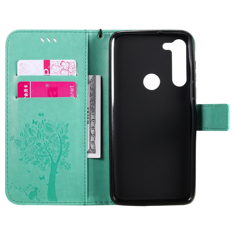 For Motorola Moto G8 Power Tree & Cat Embossed Pattern Horizontal Flip Leather Case with Holder & Card Slots & Wallet & Lanyard