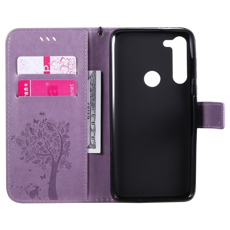 For Motorola Moto G8 Power Tree & Cat Embossed Pattern Horizontal Flip Leather Case with Holder & Card Slots & Wallet & Lanyard