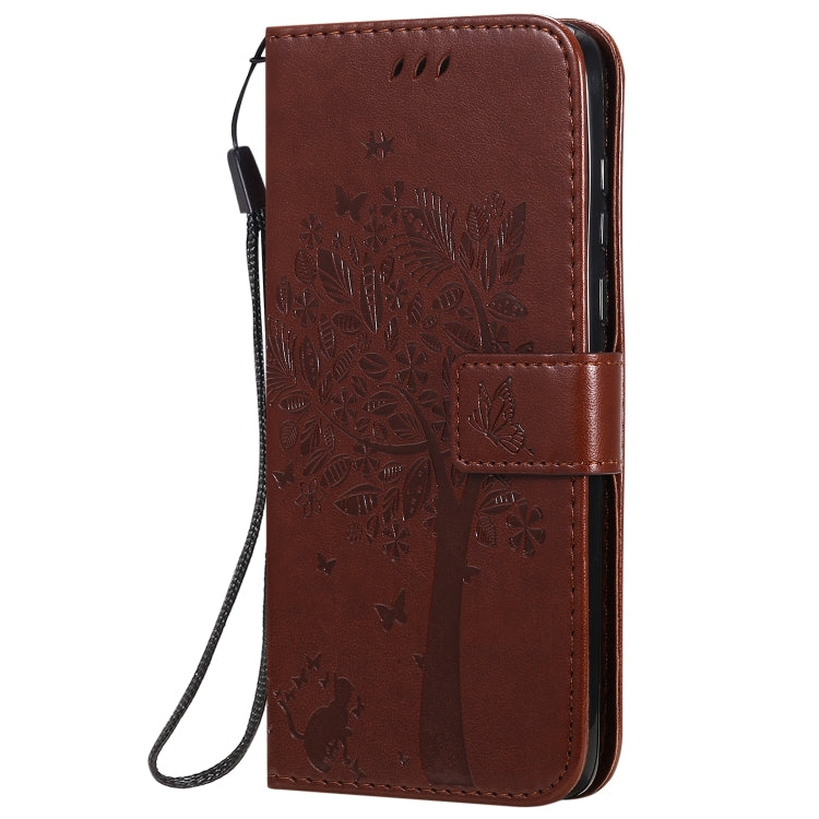 For Motorola Moto G8 Power Tree & Cat Embossed Pattern Horizontal Flip Leather Case with Holder & Card Slots & Wallet & Lanyard