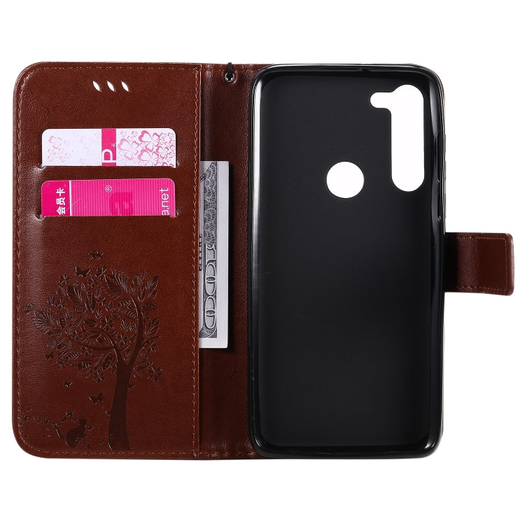 For Motorola Moto G8 Power Tree & Cat Embossed Pattern Horizontal Flip Leather Case with Holder & Card Slots & Wallet & Lanyard