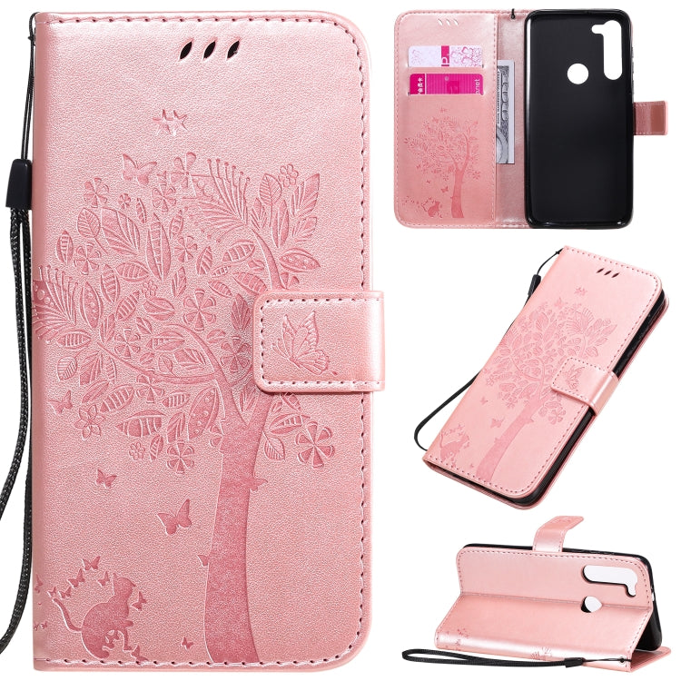 For Motorola Moto G8 Power Tree & Cat Embossed Pattern Horizontal Flip Leather Case with Holder & Card Slots & Wallet & Lanyard