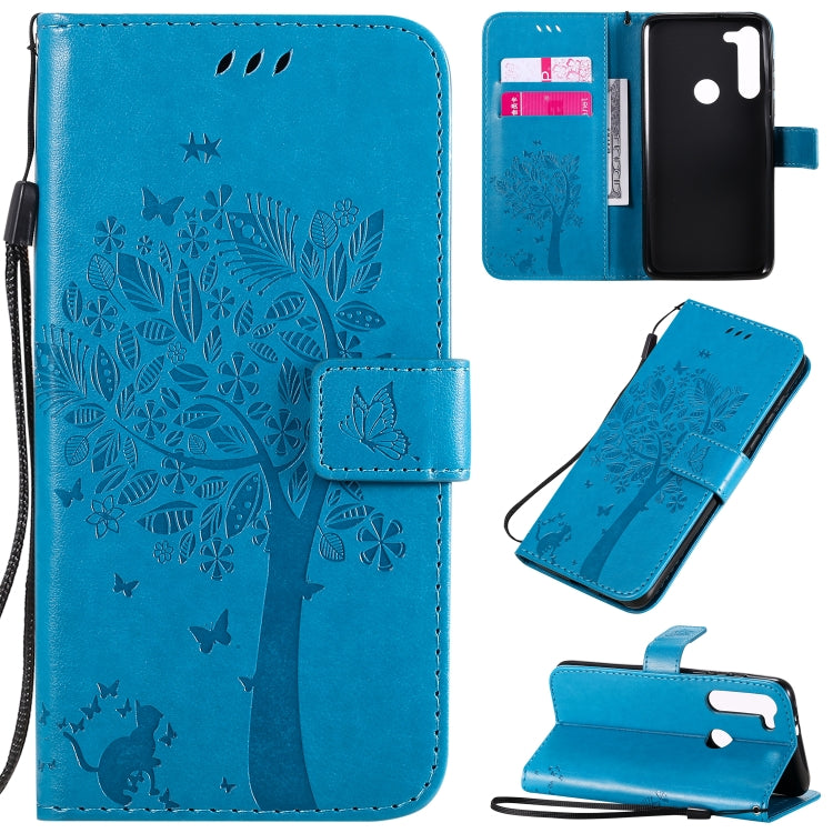 For Motorola Moto G8 Power Tree & Cat Embossed Pattern Horizontal Flip Leather Case with Holder & Card Slots & Wallet & Lanyard