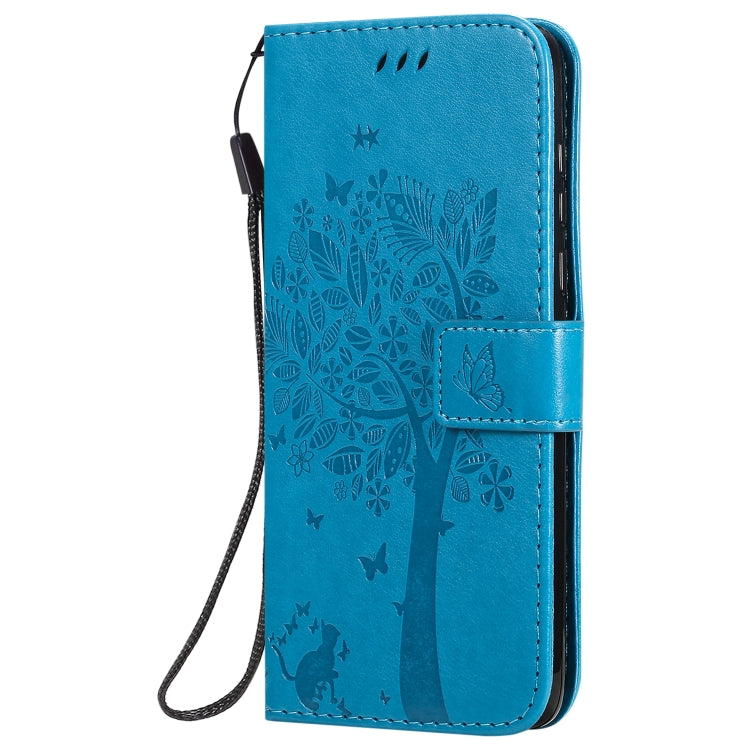 For Motorola Moto G8 Power Tree & Cat Embossed Pattern Horizontal Flip Leather Case with Holder & Card Slots & Wallet & Lanyard