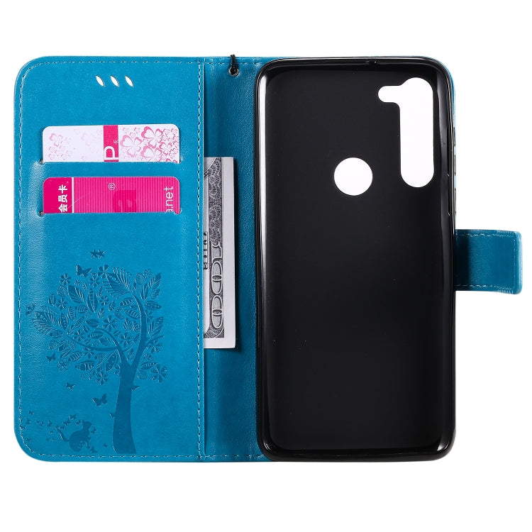 For Motorola Moto G8 Power Tree & Cat Embossed Pattern Horizontal Flip Leather Case with Holder & Card Slots & Wallet & Lanyard