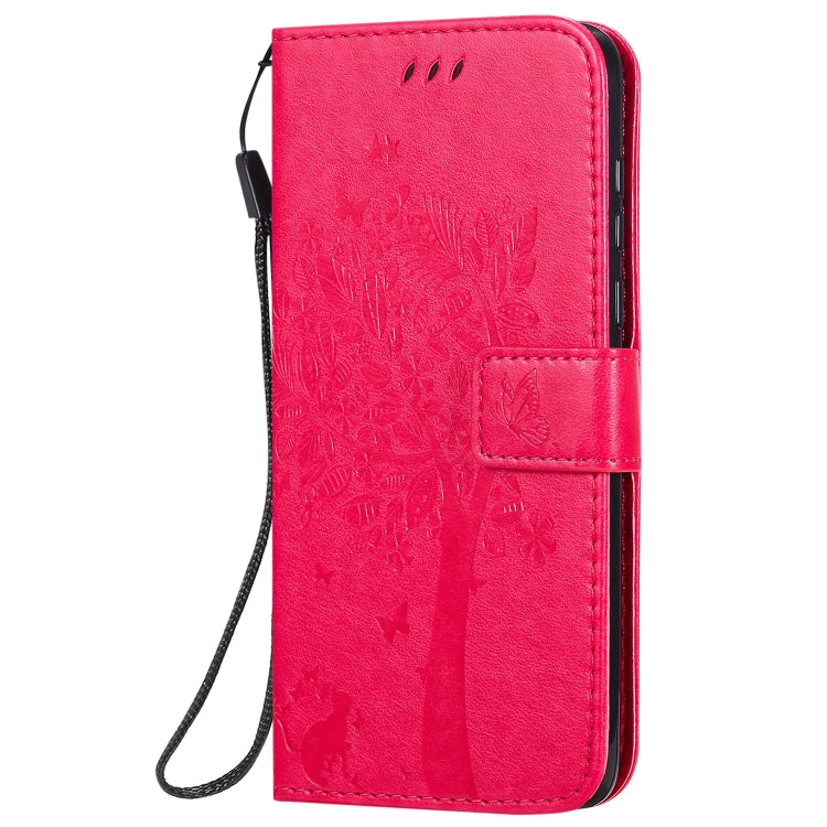 For Motorola Moto G8 Power Tree & Cat Embossed Pattern Horizontal Flip Leather Case with Holder & Card Slots & Wallet & Lanyard
