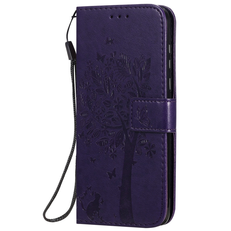 For Motorola Moto G8 Power Tree & Cat Embossed Pattern Horizontal Flip Leather Case with Holder & Card Slots & Wallet & Lanyard
